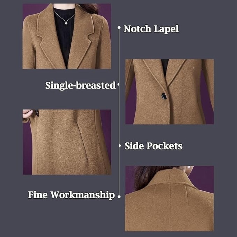 NWOT Women's Aprsfn Single‎ Button Notched Lapel Mid-Weight Peacoat Camel Tan XS - Picture 3 of 9